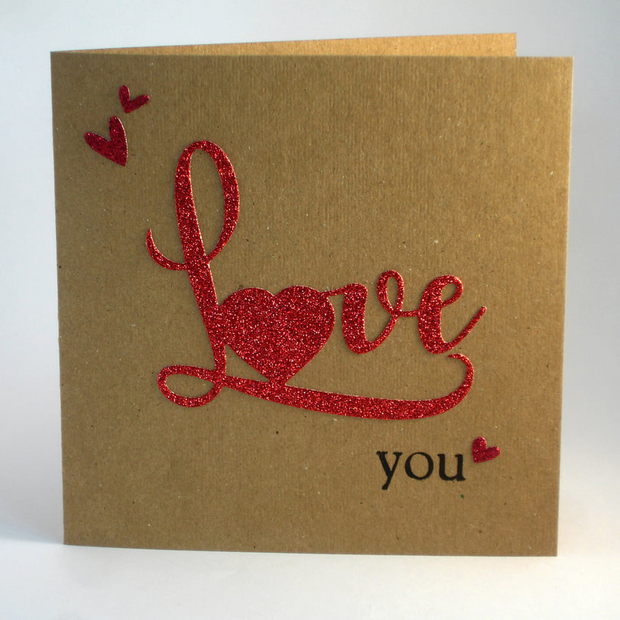 Love You handmade card for wedding, anniversary, engagement, Valentine's Day