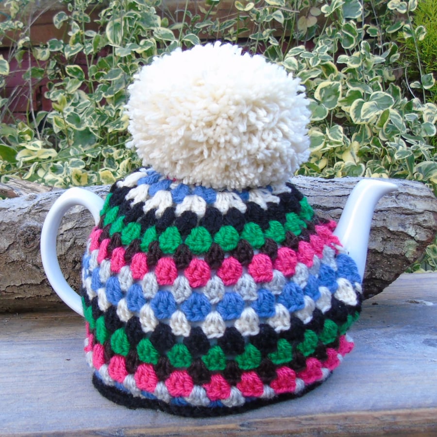 crochet tea cosy, granny stripe tea, cosy large cosy