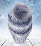 Crochet hat, beanie. Grey and white ombre ladies swirl pom pom hat. Ladies hat. - Image 4