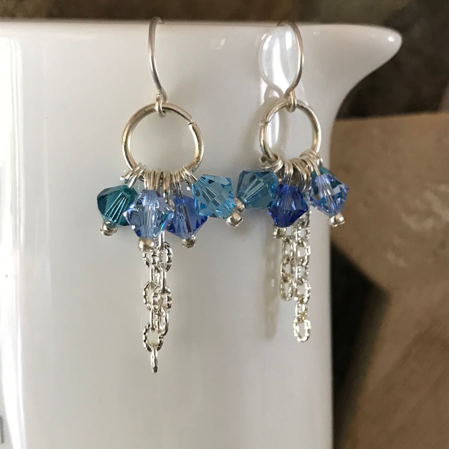 Blue Swarovski Crystal Cluster Earrings, Sterling Silver earrings