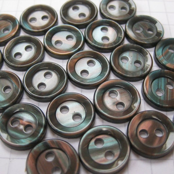 25 Small Dark Purple Teal Shirt Buttons