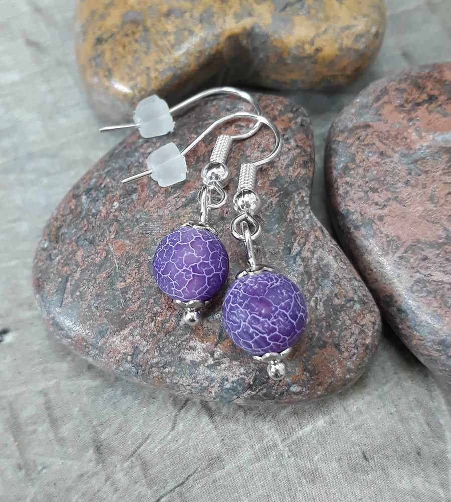 Purple Crackled Agate beaded drops