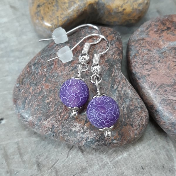Purple Crackled Agate beaded drops
