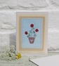 Miniature applique, Little Red Flowers hand-stitched card, pretty and delicate