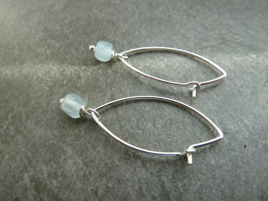 sterling silver earrings, aquamarine gemstones