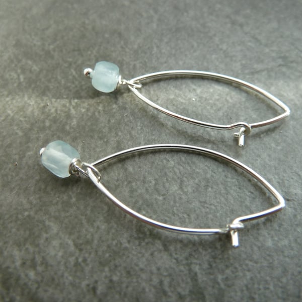 sterling silver earrings, aquamarine gemstones