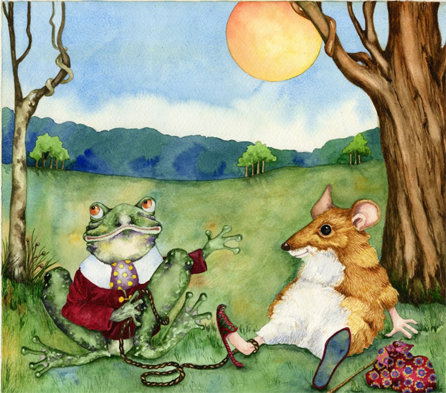 The Frog and The Mouse. Original watercolour of Aesop's Fable