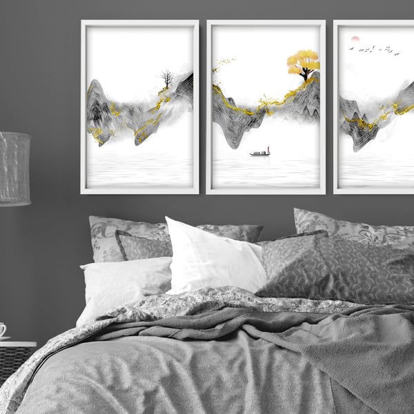 Office decor Set x 3 Wall art Prints, Home decor Japanese art, calming zen wall 