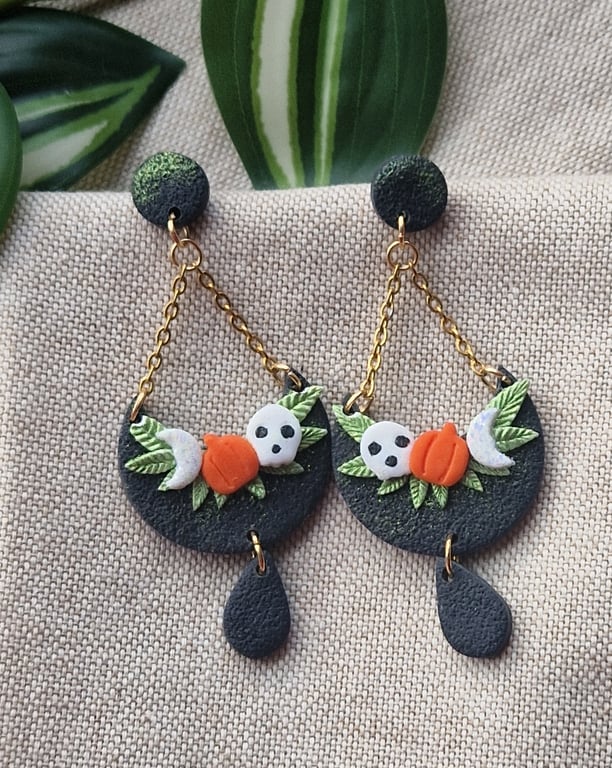 Pumpkin & Skulls Polymer Clay Earrings: Halloween