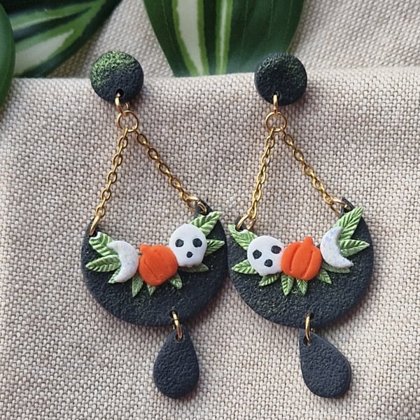 Pumpkin & Skulls Polymer Clay Earrings: Halloween