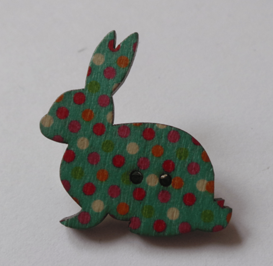Cute little Bunny Rabbit wooden button brooches - 11 different designs polka dot