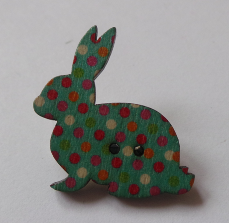 Cute little Bunny Rabbit wooden button brooches - 11 different designs polka dot