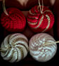 Crocheted Christmas baubles - red, cream & gold - Image 3