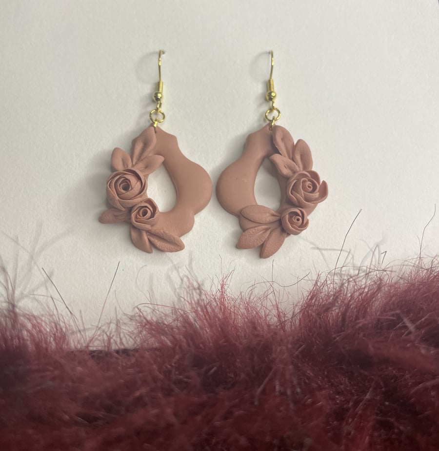 Polymer Clay Mocha Mousse Flowers Earrings