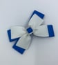 Royal Blue and White Double Layer Bow on Clip - Image 1