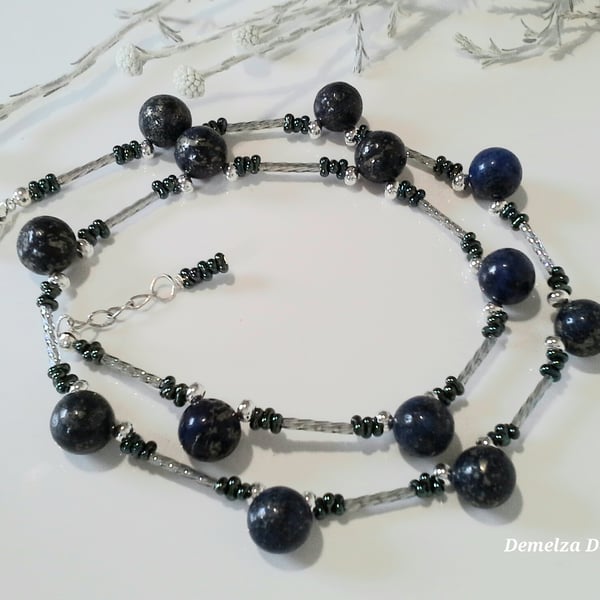 Rare Top Drilled 8mm Lapis Lazuli Gemstone Rounds and Bead Necklace