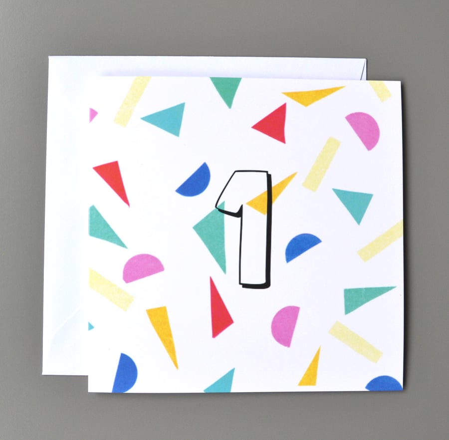 1st Birthday Card, Age One, First Birthday Card, Confetti Birthday Card, Unisex 