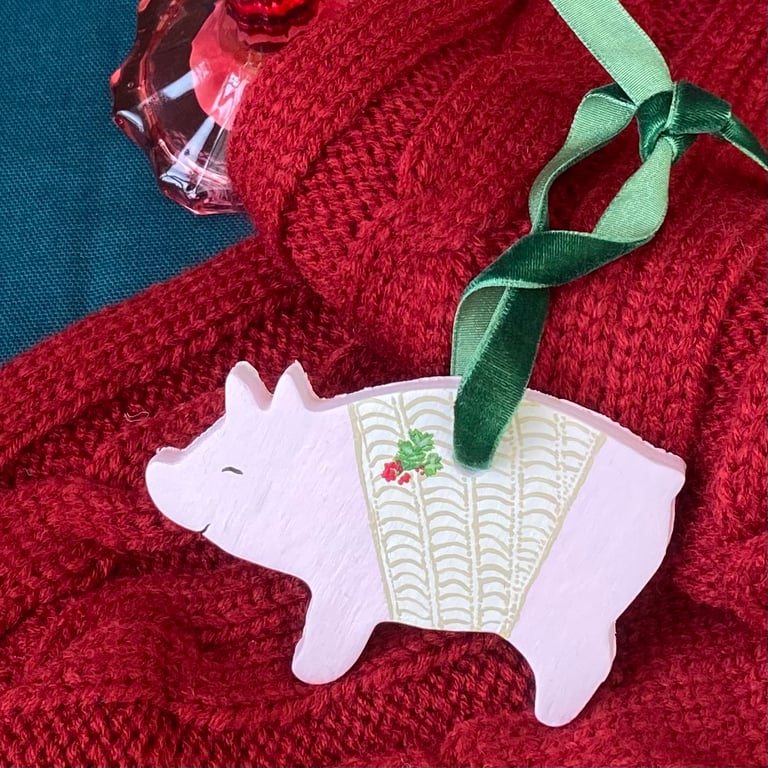 Redcurrant, Pig in Blanket - hand-painted hanging decoration (one)