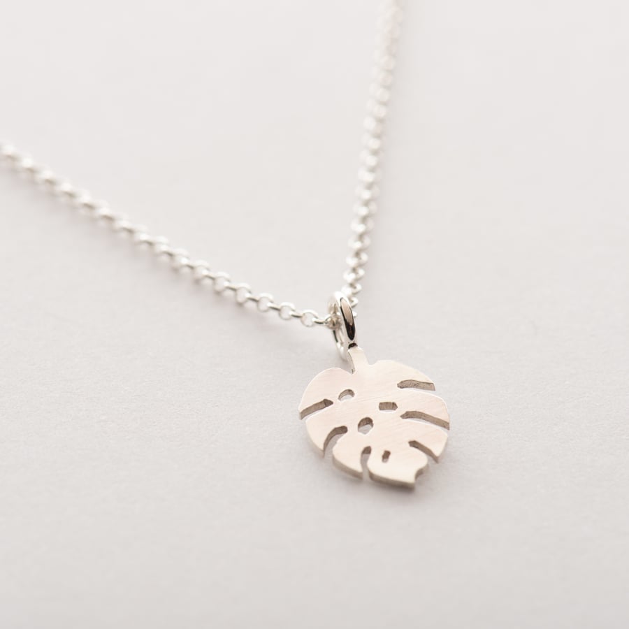 Monstera Necklace Hand Sawn from Recycled Sterling Silver