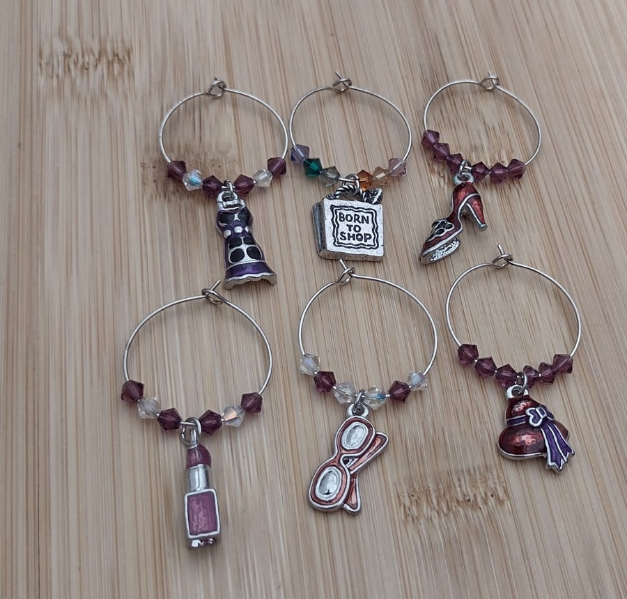 Wine charm fashion themed set of 6 cocktail bar accessories 
