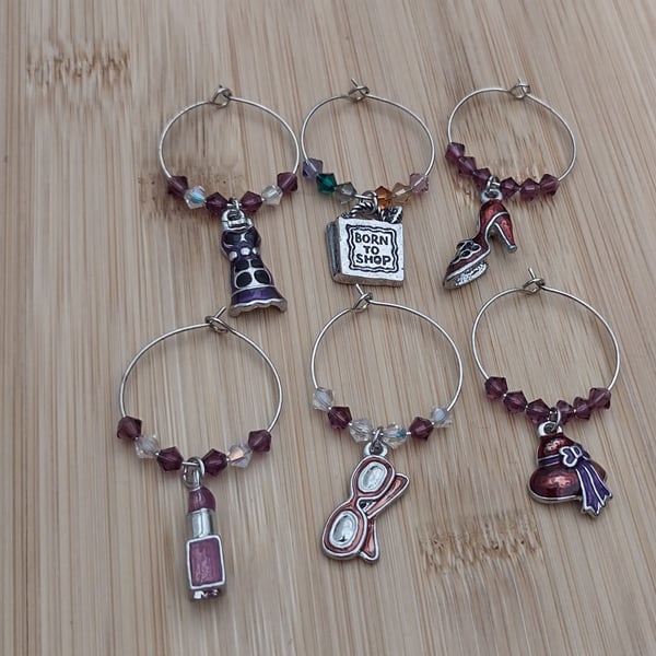 Wine charm fashion themed set of 6 cocktail bar accessories 