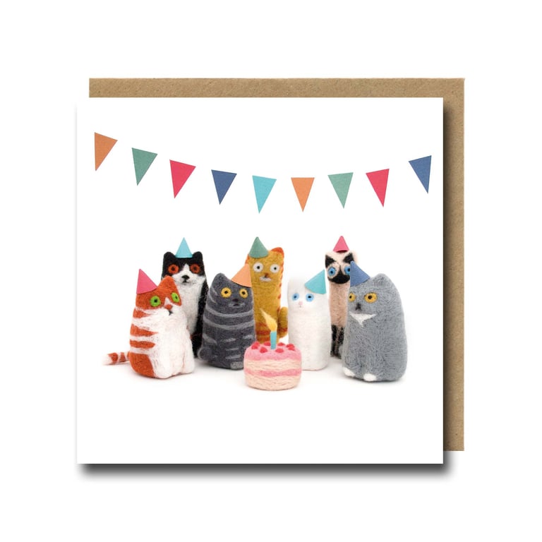 Funny Cat Birthday Card – Needle Felt Cat Art Print