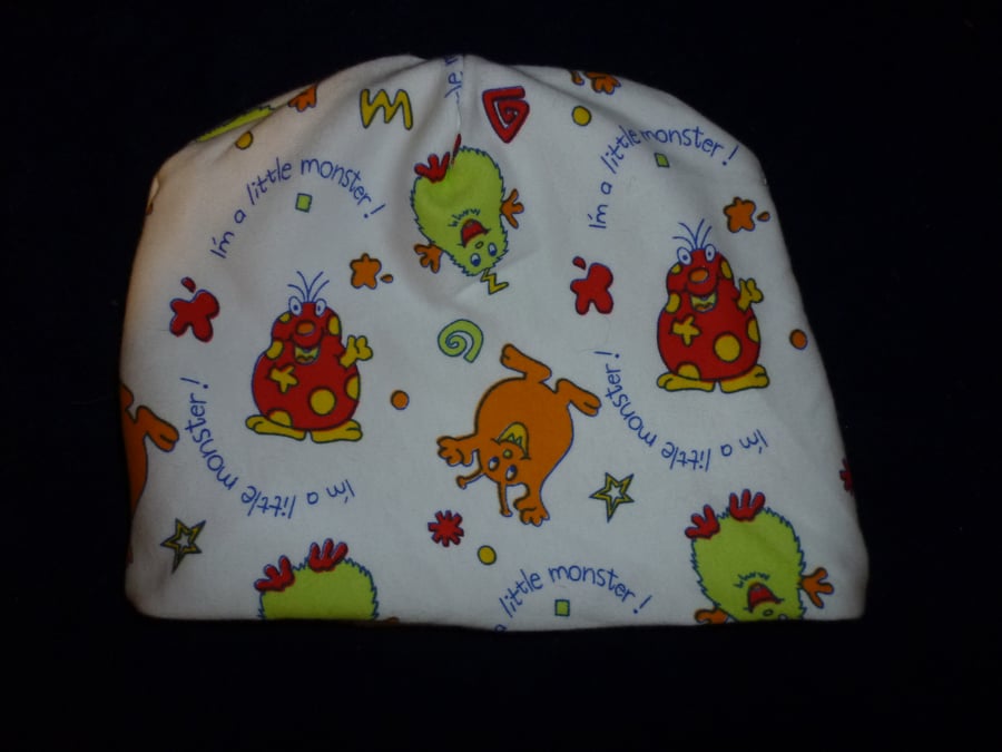 Hand made Baby hat - little monster print