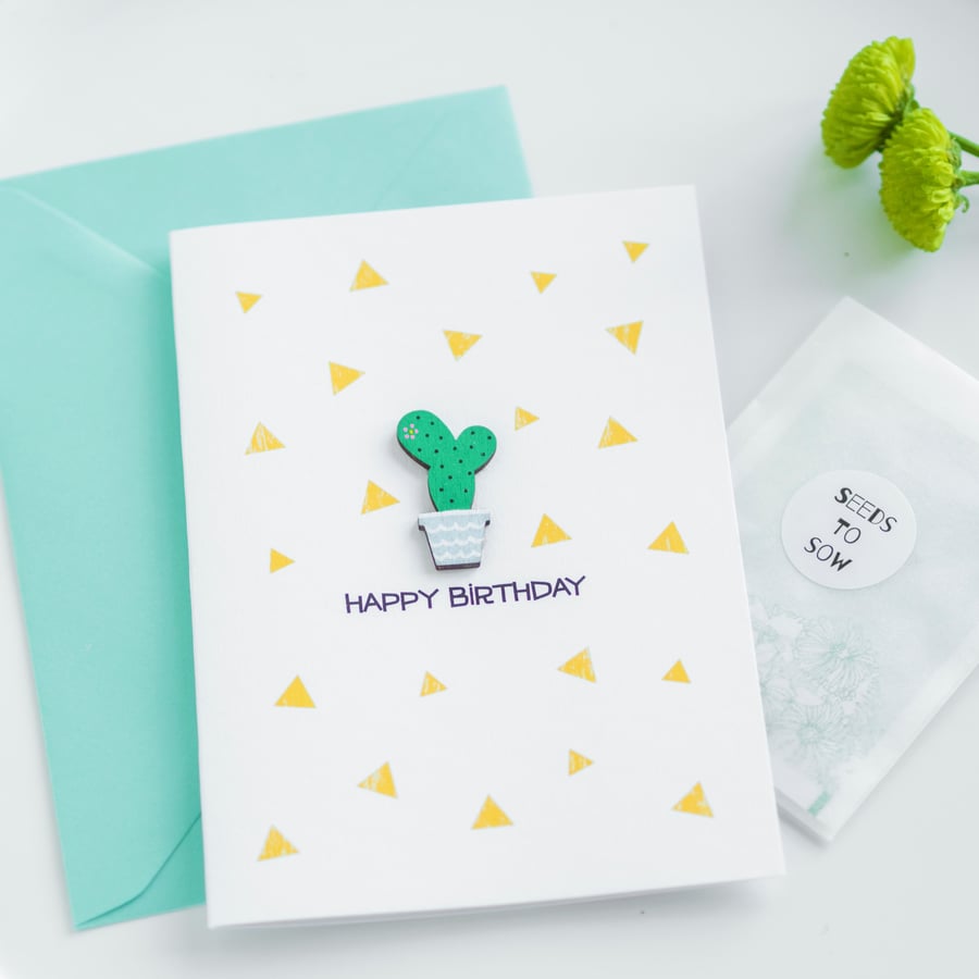 Cactus Seed Birthday Card - Handmade Card - Happy Birthday - Birthday card frien