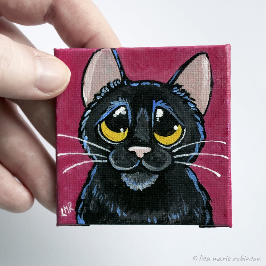 Black Cat Mini Canvas Magnet