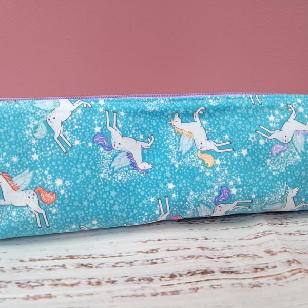 Unicorns and stars long fabric pencil case