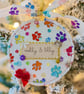 Personalised Cat Christmas Hoop Ornament - Rainbow Paw Fabric Keepsake