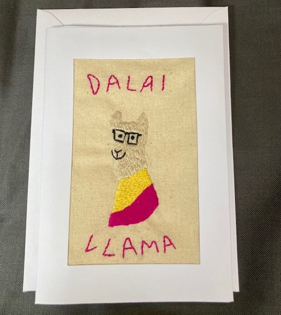 Dalai llama hand embroidered card.