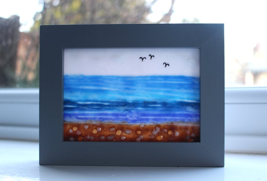 Seconds Sunday 16cm x 12cm Fused Glass Seascape '3 Little Birds'