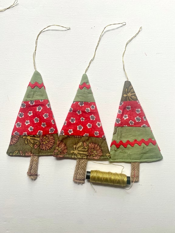 Trio of hanging Christmas tree decorations 