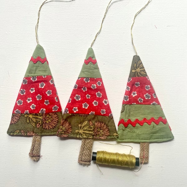 Trio of hanging Christmas tree decorations 