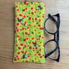 Bee and Strawberry Print Quilted Fabric Glasses Case