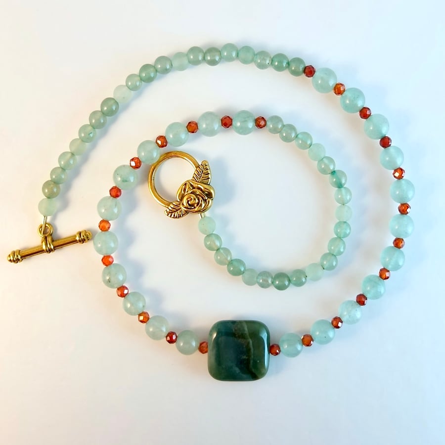 Aventurine Necklace With Orange Zircon And Fancy Jasper - Handmade In Devon