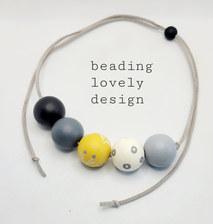 Hand-painted wooden bead necklace