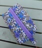 Quilted Blue Floral Boxy Pouch with lining and Lilac Zip - Image 4