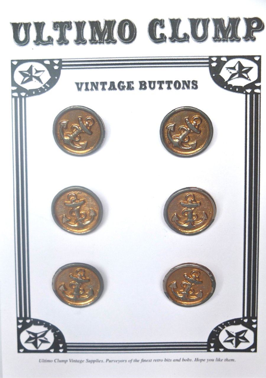 6 Vintage Anchor Metal Buttons