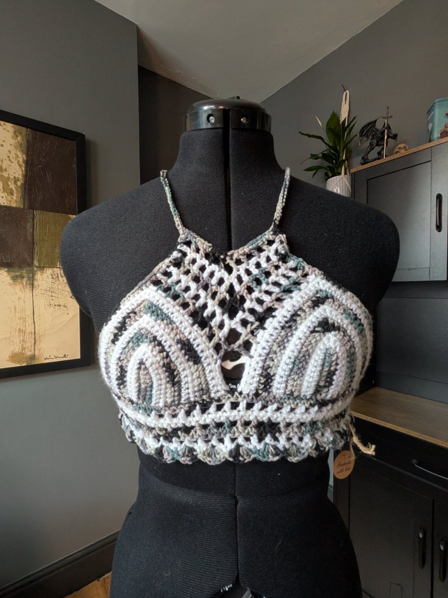 XS handmade crochet halter neck bralette top adjustable 