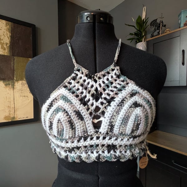 XS handmade crochet halter neck bralette top adjustable 