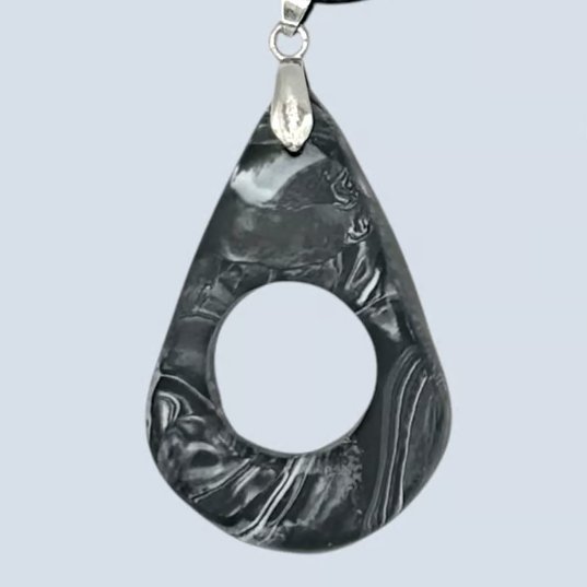 Black and White Marbled Glasses Holder Pendant Necklace with a Circular Opening