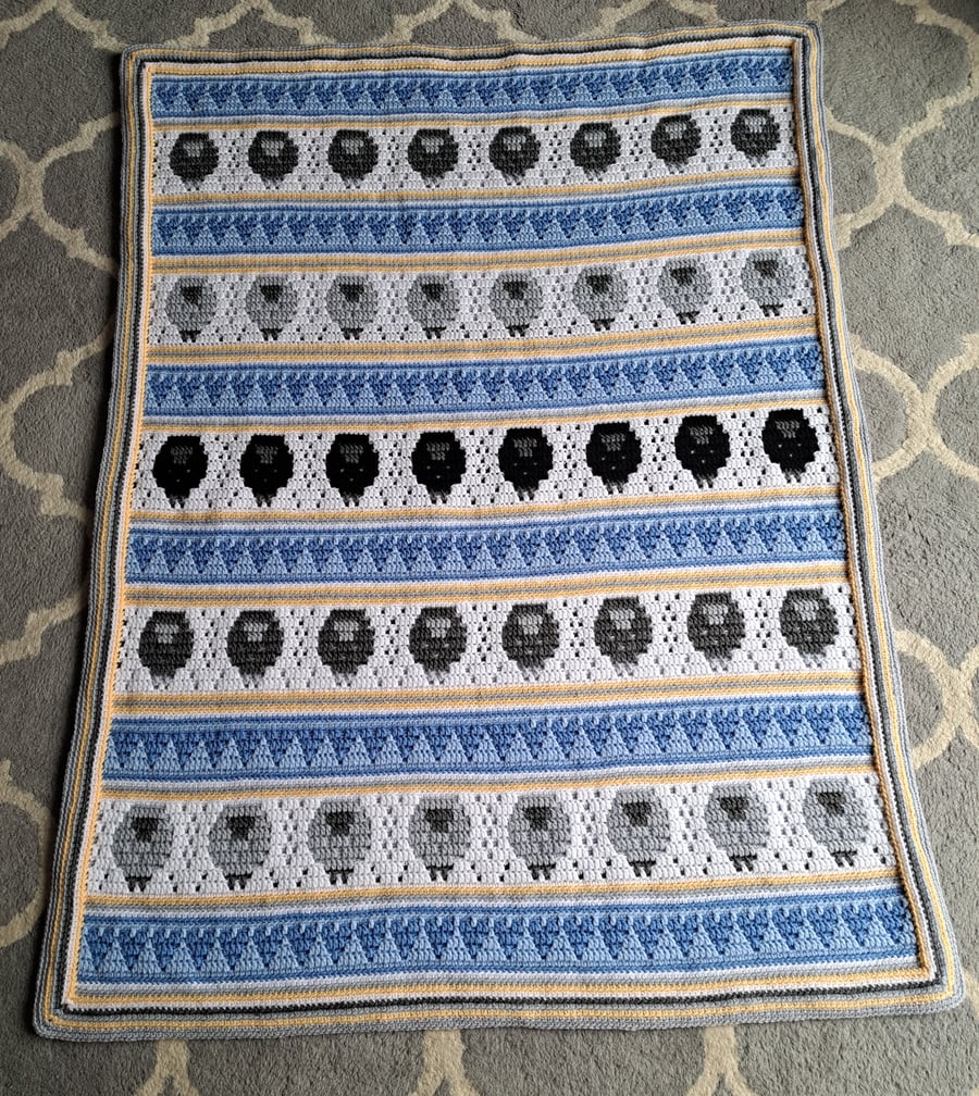 Counting Sheep Mosaic Crochet Baby Blanket