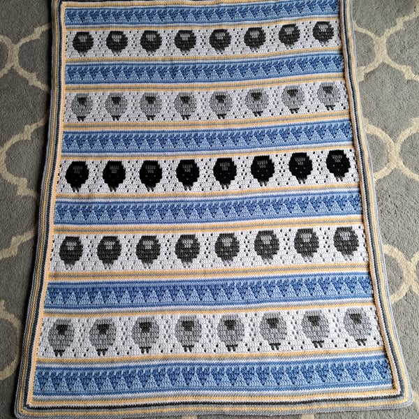 Counting Sheep Mosaic Crochet Baby Blanket