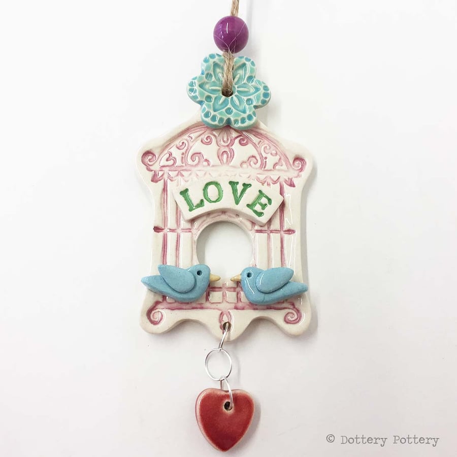 Pottery bird decoration ceramic birdcage  Wedding gift Bride and Groom Birdcage 