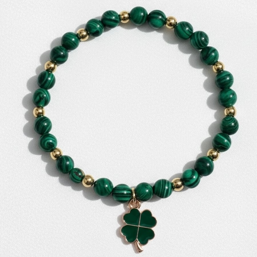 Green Lucky Clover Charm Stretch Bracelet