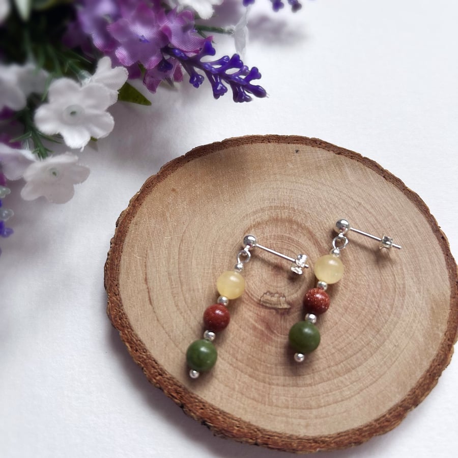 Autumn Leaves Beaded Gemstone Earrings
