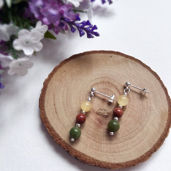 Autumn Leaves Beaded Gemstone Earrings
