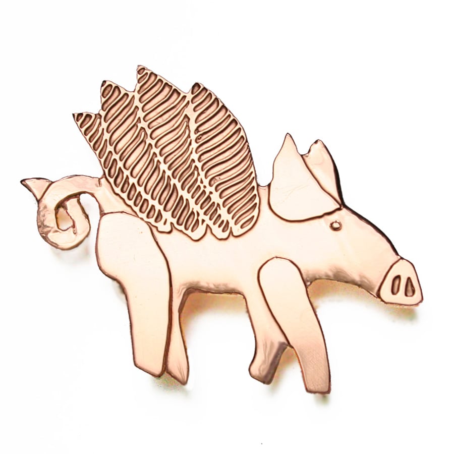 Flying pig brooch
